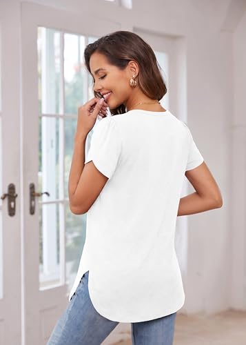Image of Herou Women's Casual Long /Short Sleeve T Shirt Crewneck with Side Split Fall Pullover Loose Tunic Sweater Tops