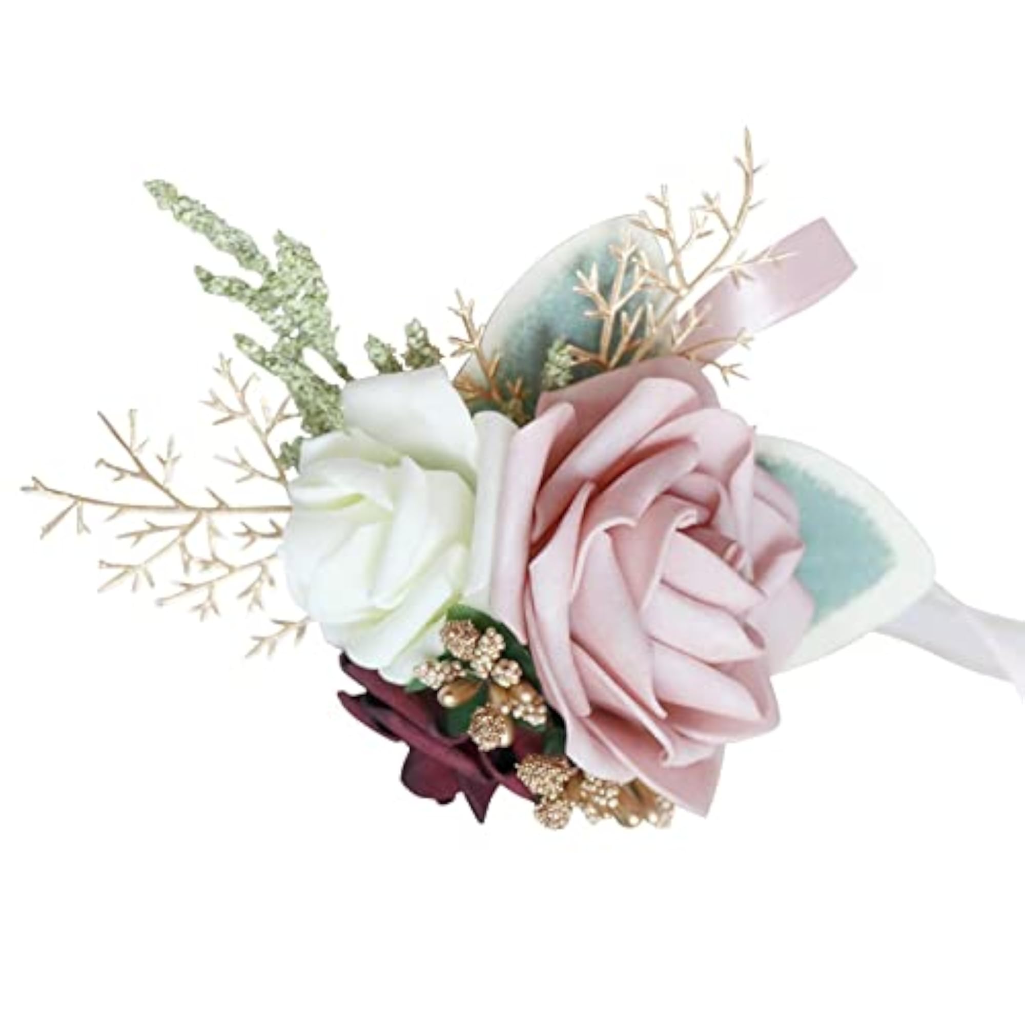 White Rose Corsage Bracelet for Bride, Elegant Wedding Accessory