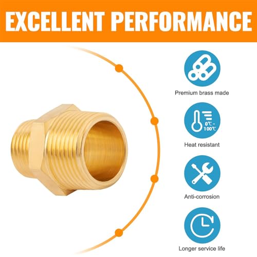 YRAKOZIN [4 Stück] Messing Reduziernippel - 1\ x 3/4\ AG/AG, Außengewinde Ø33mm x Außengewinde Ø26.5mm, Trinkwasser Geeignet, Sanitär-Anschlussstücke, Zubehör für Wasserschlauch