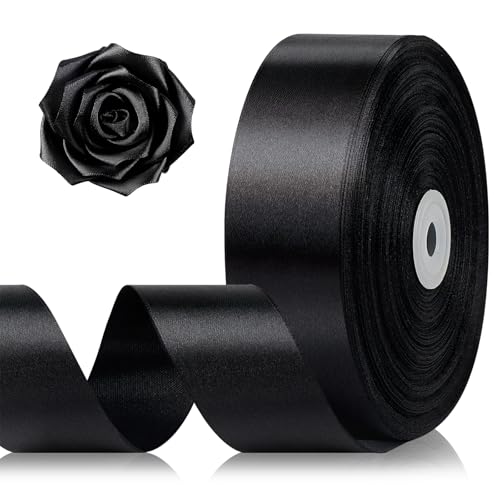 1-1/2 Inch 100 Yards Black Satin Ribbon Solid Fabric Ribbon Roll for Flower Bouquet Gift Wrapping Roses Making Handmade Crafts