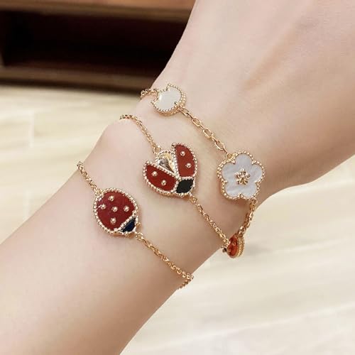 Color Stone Ladybug Bracelets for Women 18k Gold Plated Stainless Steel Heart Leaf Charms Bracelet White Shell Bracelet Handmade Enamel Bangles Designer Brand4