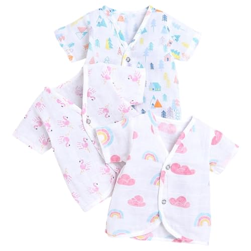 Image of POLKA TOTS Baby Boys & Girls Cotton Muslin Jabla Vest - Half Sleeve, Front Open, Soft & Breathable, Pack of 3 (1-3 M)