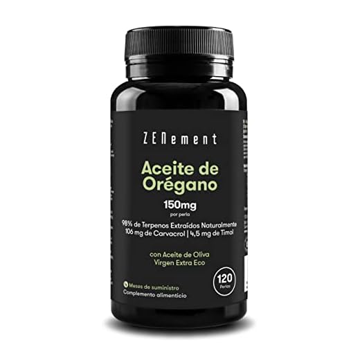 Aceite de Orégano, 150 mg, 120 Softgels | con Aceite de Oliva Virgen Extra Español Ecológico | 106 mg de Carvacrol y 4.5 mg de Timol por cápsula | 100% Ingredientes Naturales, Sin Aditivos | Zenement