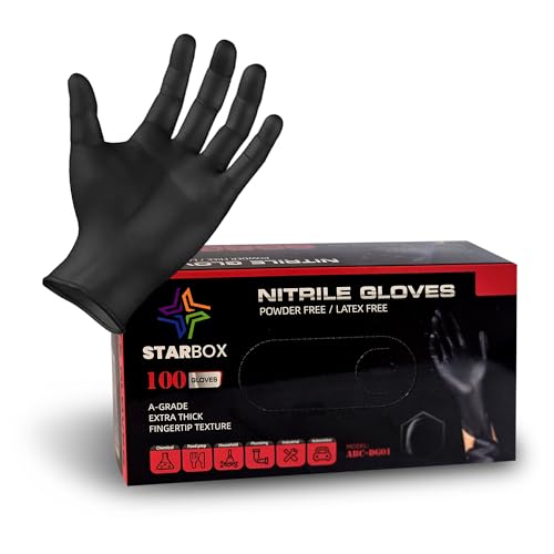 STAR BOX Gants Jetables en Nitrile - Haute Résistance, Sans Latex, Pack de 100 pcs, Taille M/L/XL, Pour Usage Professionnel et Domestique (M)
