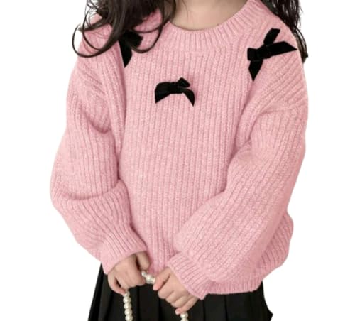 Toddler Girl Sweaters, Bow Design Long Sleeve, Round Neck.