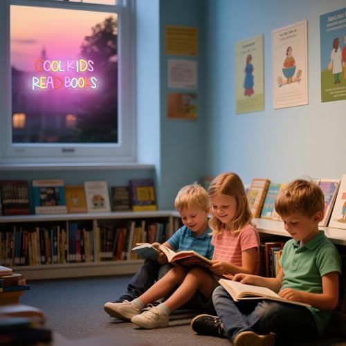 Image of Cool Kids Read Books Neon Sign Reading Corner for Kids Neon Signs for Wall Decor LED Light Library Classroom Book Club Christmas Gift for Teens