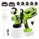 Cordless Paint Sprayer with 21V Battery, HVLP Spray Gun with 1400ML Container, 1200ml/min, 5 Nozzles & 3 Patterns, Adjustable Flow, 2x4000mAh Batteries for Furniture, Walls, Fence & DIY, Green