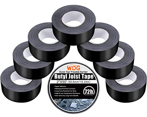 Wdg Butyl Joist Tape For Decking, 8 Rolls 2" X 50' Deck Joist Tape For Deck Joists And Beams, Waterproof Rv Roof Flashing Tape Camper Trailer Boat Sealing Leak Repair, Black #TOP9
