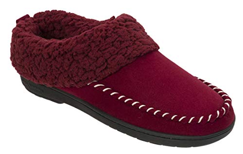 Dearfoams Pantufa feminina de microcamurça com espuma viscoelástica e costura, Cabernet, 11-12