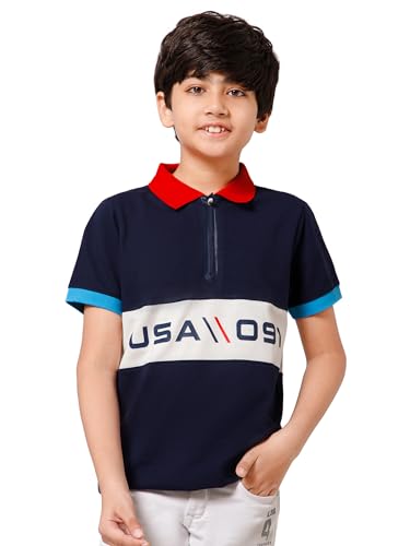 Image of Alan Jones Clothing Boys Cotton Polo T-Shirt | Honeycomb Knit Fabric |Regular Fit Half Sleeve Zip Polo Neck |Casual & Sports Wear | Sizes 6-16 Years