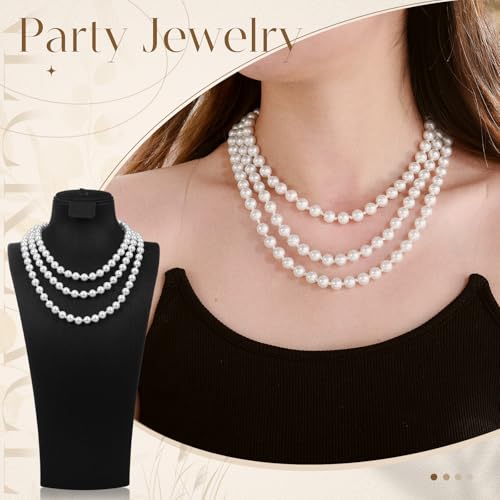 Long Pearl Necklace for Women 1920s Costume Jewelry White Faux Pearls Strand Beads for Ladies2