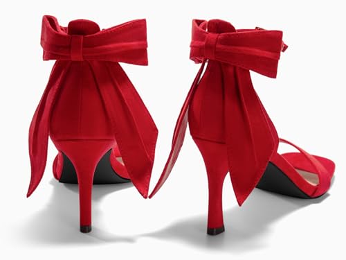 Image of Coutgo Womens Bow Tie High Heels One Strap Heeled Sandals Sexy Stiletto Open Toe Wedding Bride Shoes