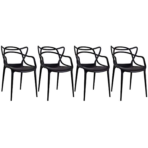 Loft7, Conjunto Kit 4 Cadeiras Design Allegra Polipropileno Injetado Alta Densidade Empilhável Sala Cozinha Jantar Bar Jardim Varanda Preto