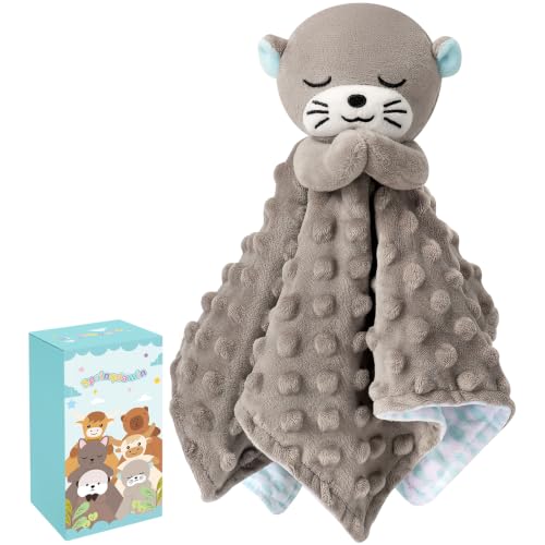 Sprinqdawin Loveys for Babies Kawaii Otter Baby Security Blanket for Newborn Infant Toddler Snuggle Toy Stuffed Animal Lovey Prayer Otter Security Blankets Baby Unisex for Birthday(Gray Otter 12in)