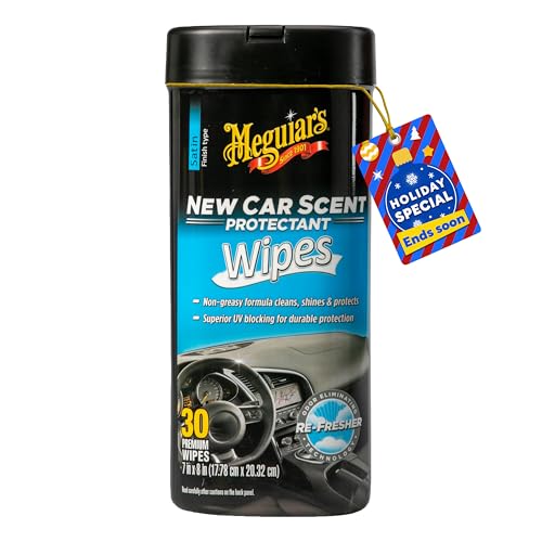 Meguiar’s New Car Scent Protectant Wipes – Easy to Use Car Wipes that Protect and Freshen Your Car’s Interior – Ideal for Car Detailing & Maintenance – 30 Ct