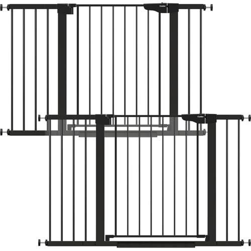Image of Cumbor 2 Pack 29.7"-48" Baby Gate for Stairs, Mom's Choice Awards Winner-Dog Gate for Doorways, Pressure Mounted Auto-Close Pet Gates for Dogs Indoor, Safety Child Gate with Easy Walk Thru Door,Black
