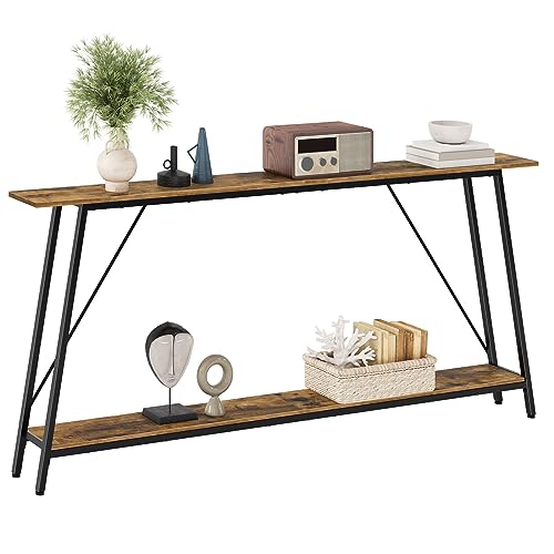YATINEY Console Table, 71'' 2-Tier Sofa Tables with Storage, Narrow Entryway Table, Behind Couch Hallway Table Skinny for Entryway, Living Room, Foyer, Rustic Brown and Black CT18BR