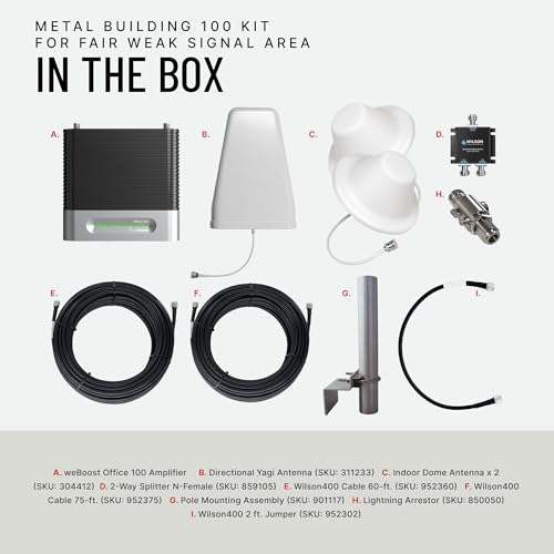 Image of weBoost Metal Building 100 Cell Signal Booster Kit - 8,000 sqft - Yagi /Dome | 5G /4G LTE | For Semi-Rural Areas | Buildings with Metal Roofs | Supports All U.S. Carriers | FCC Approved