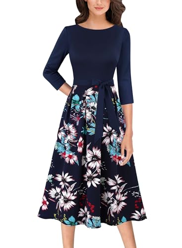 Image of VFSHOW Womens Work Business Casual Church Pockets Belted A-Line Midi Dress