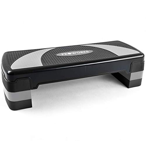 Proworks Marche aérobic u0096 Hauteur réglable pour la maison, la musculation, le cardio-fitness, 20 cm, 15 cm ou 10 cm u0096 Noir et gris