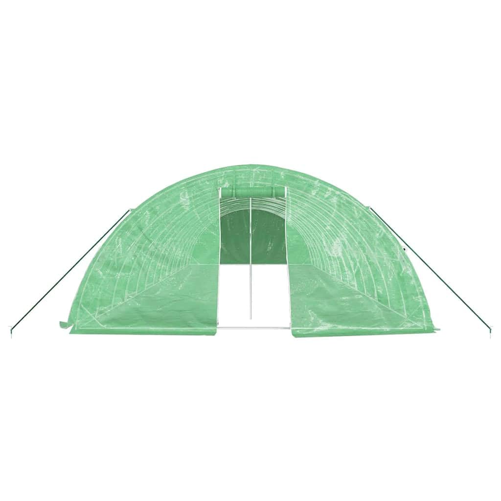 Gewächshaus mit Stahlrahmen Grün 70 m² 14x5x2,3 m für Hobbygartenbau, Anzucht, Pflanzenpflege, Balkon und Terrasse, wetterfest, UV-beständig, robust, mit Belüftung und Fenstern