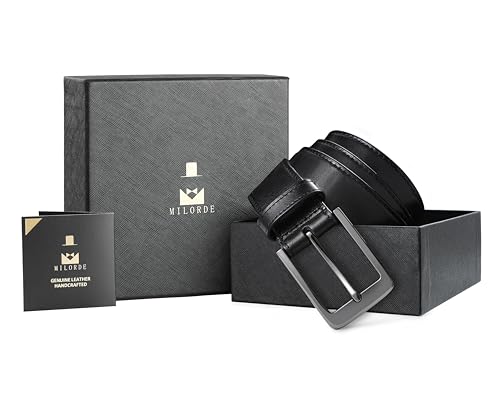 Image of MILORDE Men's Genuine Leather Dress Belt, Handmade, 100% Cow Leather, Fashion & Classic Designs for Work Business and Casual