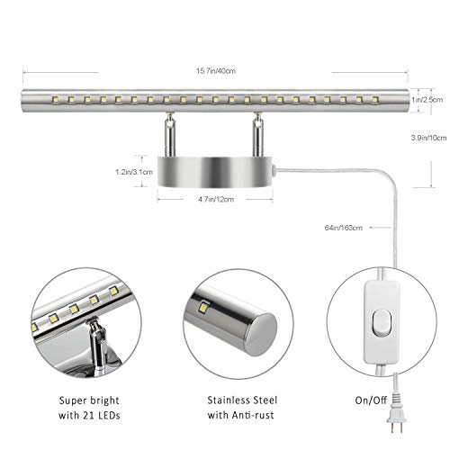 Letsun Bathroom Vanity Lights For Bathroom Light Fixutres 15.7 Inches Bathroom Lights Over Mirror 5W Led Lighting Plug In Vanity Lighting Fixtures Stainless Steel With 180°Rotation,6000K Cool White #TOP2