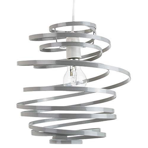 Preisvergleich Produktbild Zeitgenössisch Grau Hochglanz Metall Doppelband Spirale Spirale Wirbel Decke Licht Hängeleuchte von Happy Homewares