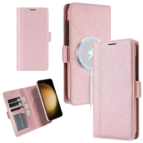 Image of FASHINA S26 Leather Flip Wallet Case with Magnetic Closure, Card Holder Slots, Shockproof Inner Cover, Premium Leather Finish for Complete 360 Protection Rose Gold