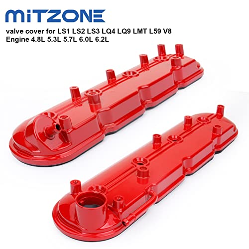 image for MITZONE Red Valve Covers left & right Compatible with Silverado Sierra