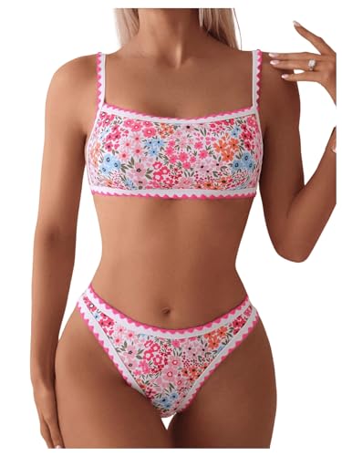 SOLY HUX Bathing Suit for Women Two Piece Floral Print Tie Back Swimsuit Bikini Sets