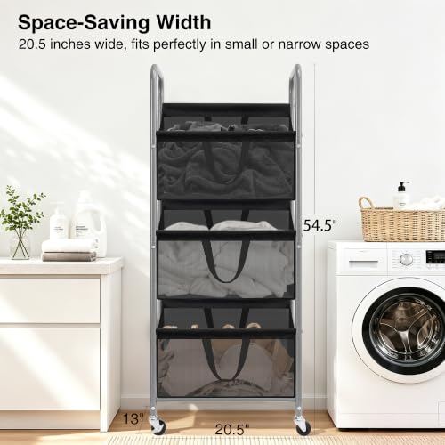 STO-STO-3-Tier-Vertical-Rolling-Laundry-Hamper-Removable-Bags-Black-Mesh-120L-Capacity-Space-Saving-Vertical-Design-Rust-Resistant-Steel-Frame-Lockable-Wheels-Ideal-for-Apartments-Small-Spaces