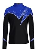 Jungen Kind Sportoberteil Für Eiskunstlauf Tanz Gymnastik Langärmelig Strass Top T Shirt Anzüge Königsblau 122-128