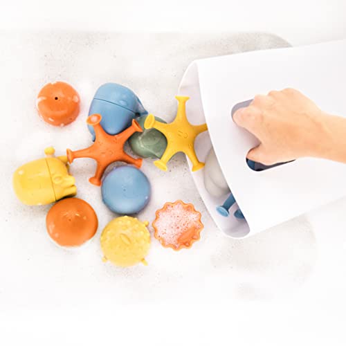 Ubbi Bath Time Essential Gift Set, Includes Drying Bin and 11 Water Toys for Toddler Bath Time Play, Baby Bath Accessory, Muted Blue - Thumbnail 4