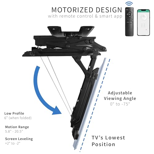 Image of VIVO Electric Flip Down Swiveling Ceiling TV Mount for 32 to 70 inch Screens, Large Motorized Flat Ceiling VESA Mount, App and Voice Control, Black, MOUNT-E-FD70S
