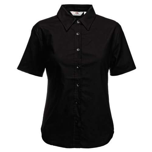 Image of FRUIT OF THE LOOM Women's Oxford Short Sleeve Shirt, Black, S UK