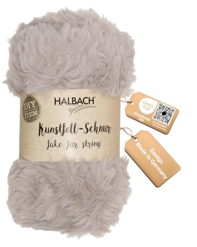 Halbach Seidenbänder Laine moelleuse pour tricot | Pelote de 50 g – Largeur : 1 cm | Fil en fourrure synthétique pour bricolage | Couleur : gris