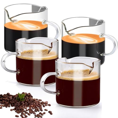 Recopilación de Tazas para cafe espresso los más solicitados. 46 WAYAMY Tazas Medidoras, 4 Piezas Tazas de Café de Vidrio con Asa, 4 OZ Vasos Café Transparente, Medidoras de Espresso Resistentes con Mango