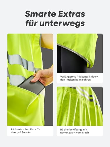 Prowiste Fahrradweste Herren & Damen – Leuchtweste mit Reflektorstreifen – Atmungsaktiv (Mesh) – mit Rückentasche – Laufweste – Reflektorweste – Reflektierende Weste – L