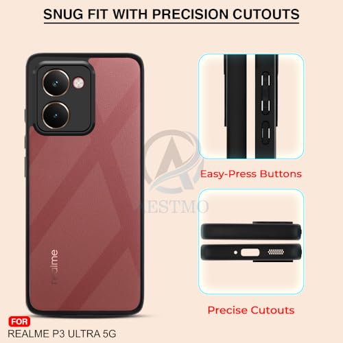Image of AESTMO Realme P3 Ultra 5G Back Cover | 360 Protection | Crystal Clear Hard Back Transparent | Bumper Case for Nothing Realme P3 Ultra 5G (PC+TPU, Black Bumper)