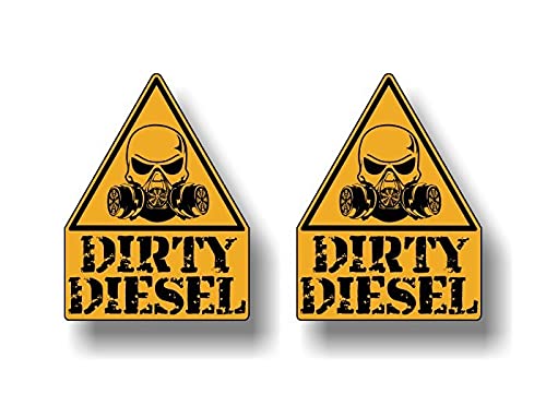 2 Caution Dirty Diesel 4" Decal Diesel Truck Engine Eco Accessories Skull Respirator Warning Vinyl Stickers (Yellow, (2) 3"x 4")