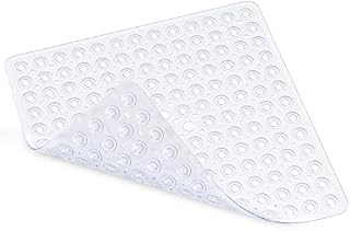 XIYUNTE Square Shower Mat Non Slip Anti Mould - 53x53cm/21x21inch Square Shower Mats for Inside Shower, Anti Slip Bathtub Mat with Suction Cups & Drain Holes, Machine Washable, Clear