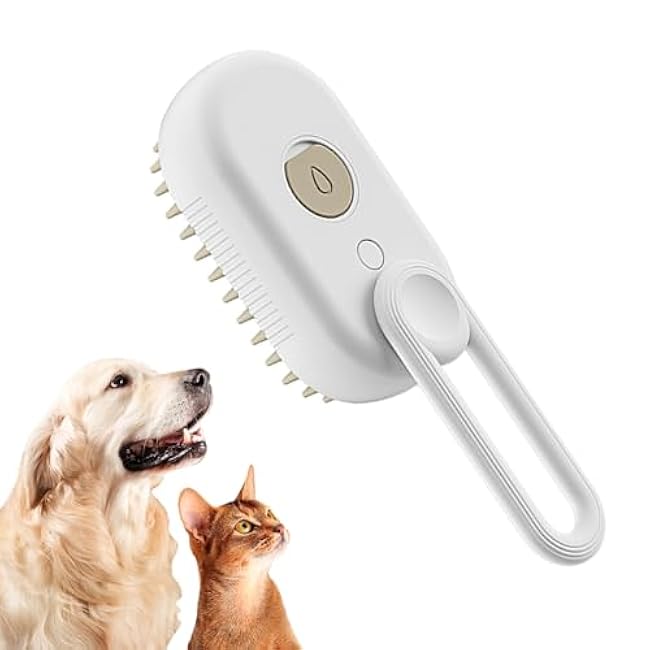 Steamy Pet Brush - Convenient Hair Removal, Easy Collection, Massage Function - Ideal Steam Brush for Cats! (White)-tZEDgwvj