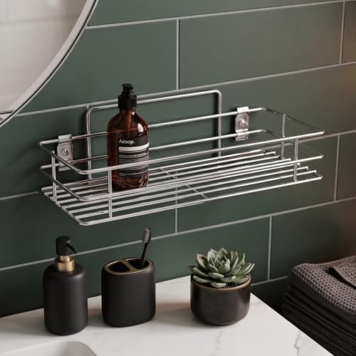 Image of USF 304 Stainless Steel Bathroom Shelf 3-in-1 Organizer Rack with Frosted Glass Soap Dish & Tumbler Holder, Wall Mounted Shelf for Bathroom & Kitchen, Space-Saving & Multipurpose Chrome Finish