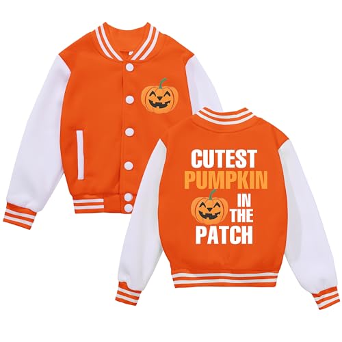 Kids Halloween Jacket Boys Girls Pumpkin Baseball Jackets Varsity Cardigan Lightweight Button School Coat