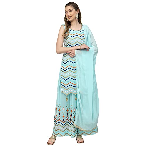 Image of Women's Georgette Embroidered Kurti And Skirt with Dupatta Sets.