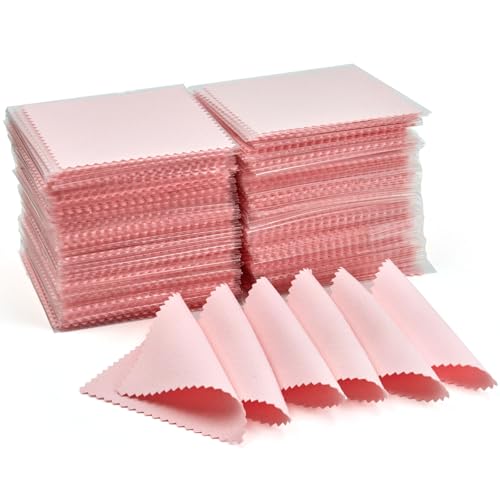 250PCS Jewelry Cleaning Cloth, Professional Polishing Cloth Individually Wrapped, Pink Silver Polishing Cloth for Jewelry Sterling Silver Gold Platinum Watch Coins and More (3.15" x 3.15")