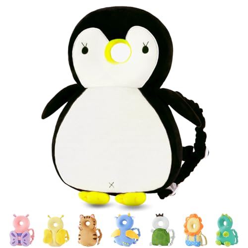 Image of JunNeng Baby Head Protector Backpack, Toddler Walking Fall Head Protection, White Black Penguin