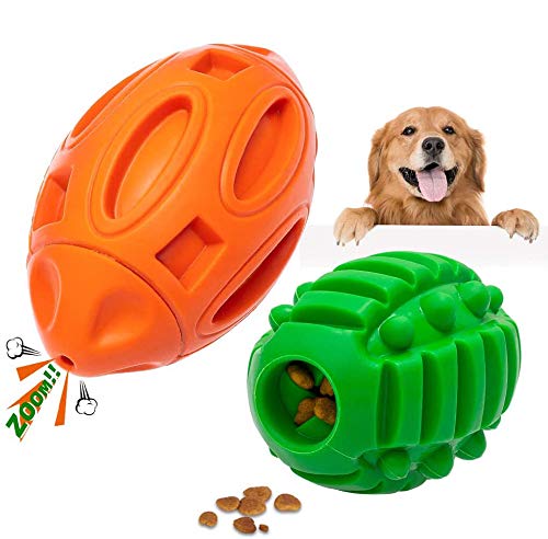 Durable Dog Squeaky Toys for Aggressive Chewers, Almost Indestructible Natural Rubber Chew Balls Tough Food Dispensing Toy for Medium Large Breed