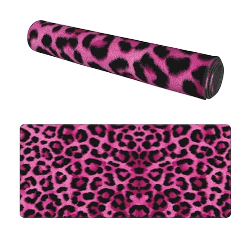 Image of Leopard Prin Pink T Extended Gaming Mouse Pad, with Stitched Edges Large Mouse Pad Desk Protector, Rubber Base Mousepad Keyboard Mouses Mat for Work Game Office Home- 32 inch X 12 inch Inch,E177